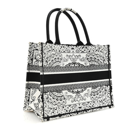 Christian Dior Canvas Embroidered Medium Ornamental Cornely Effect Book Tote Black White 3 of 9