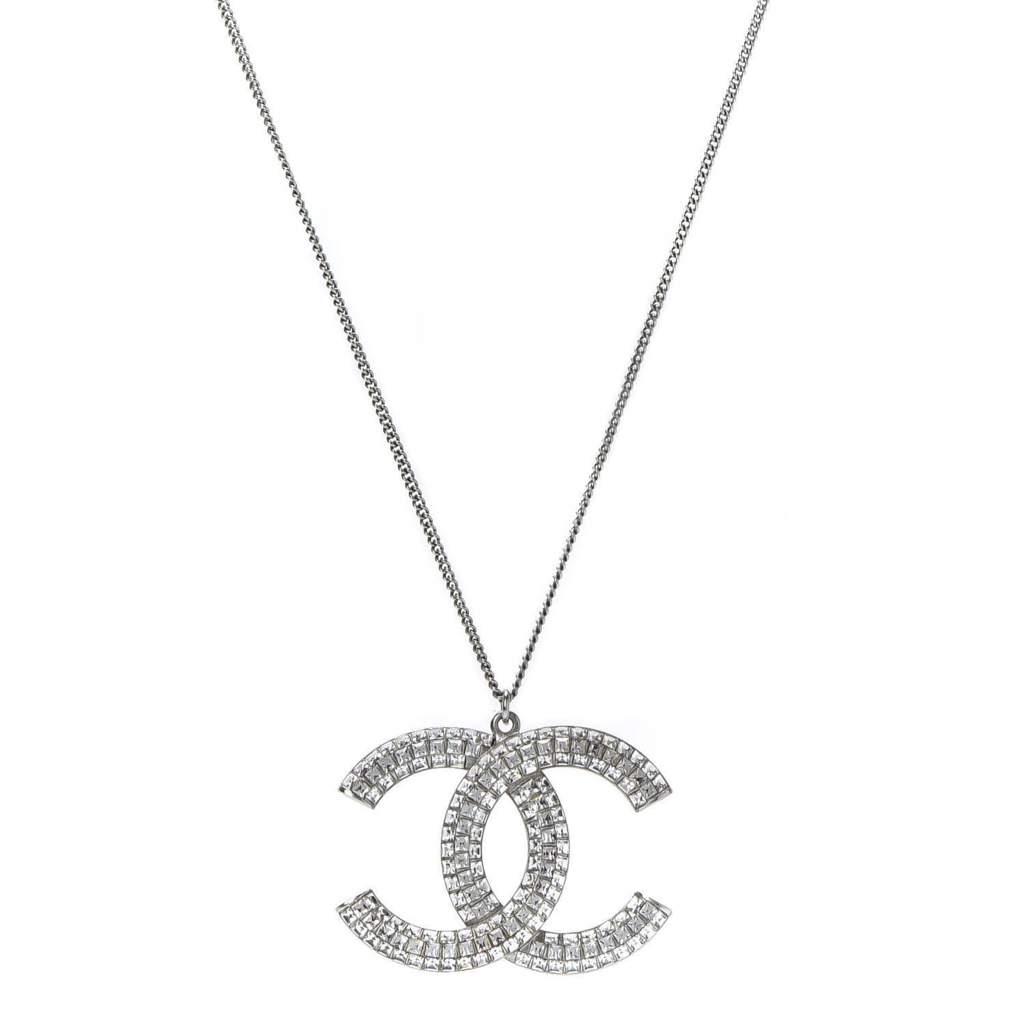 Baguette Crystal CC Necklace Silver