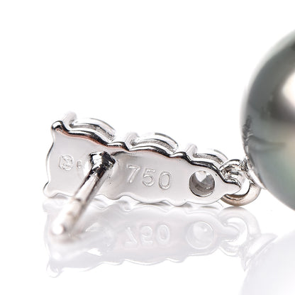 Mikimoto 18K White Gold Diamond Black South Sea Pearl 9mm Morning Dew Earrings 5 of 5