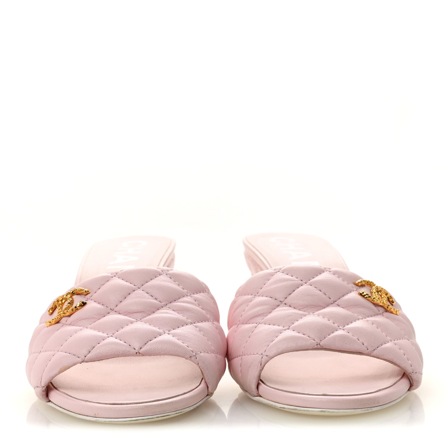 Lambskin Quilted Textured CC Mules 40.5 Light Pink