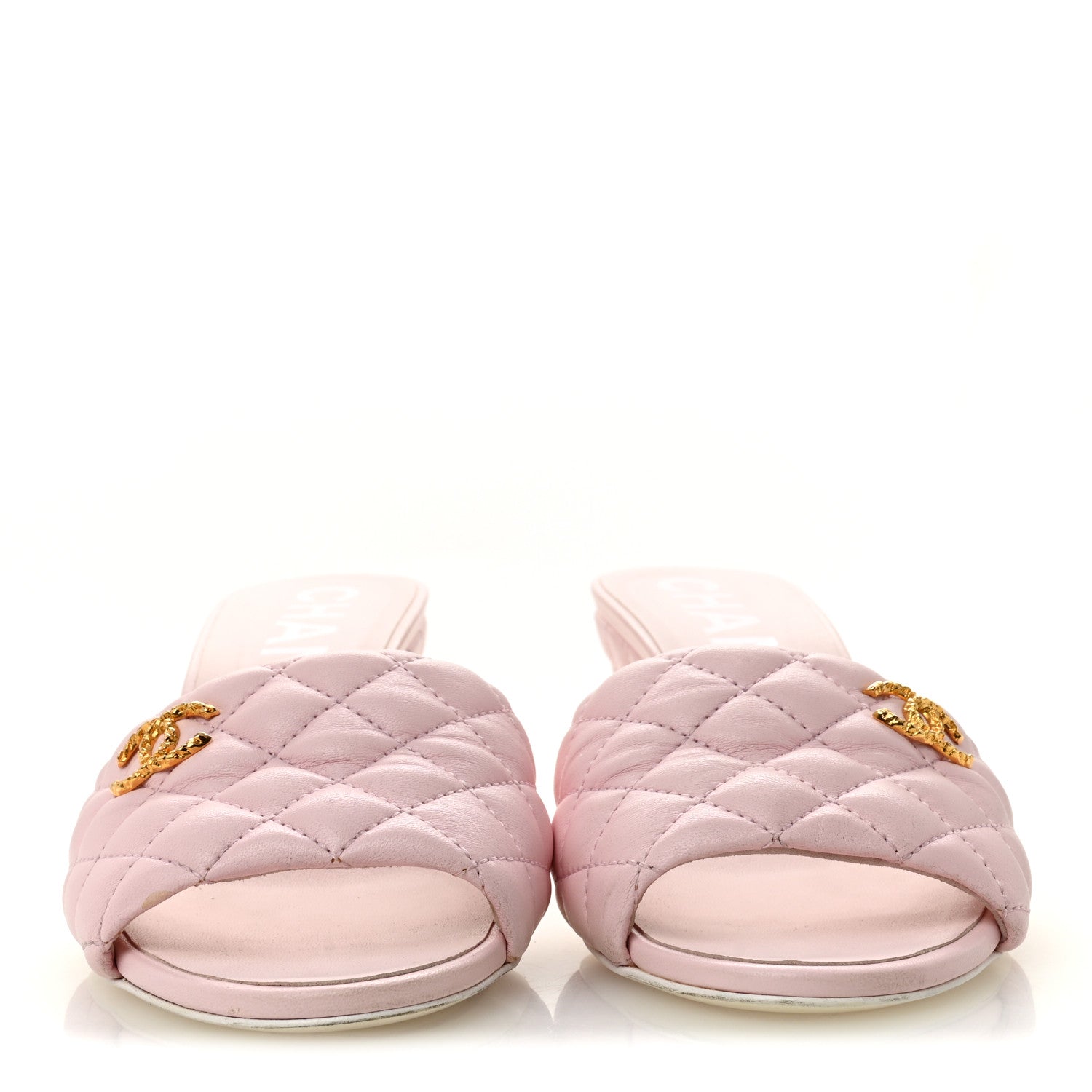 Chanel Lambskin Quilted Textured CC Mules 40.5 Light Pink 3 of 12