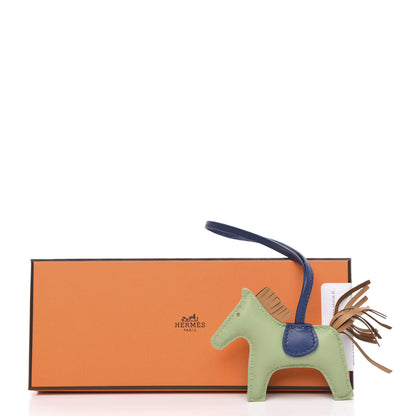 Hermes Milo Lambskin Grigri Rodeo Horse Bag Charm PM Vert Criquet Sesame Bleu de Malte 4 of 4
