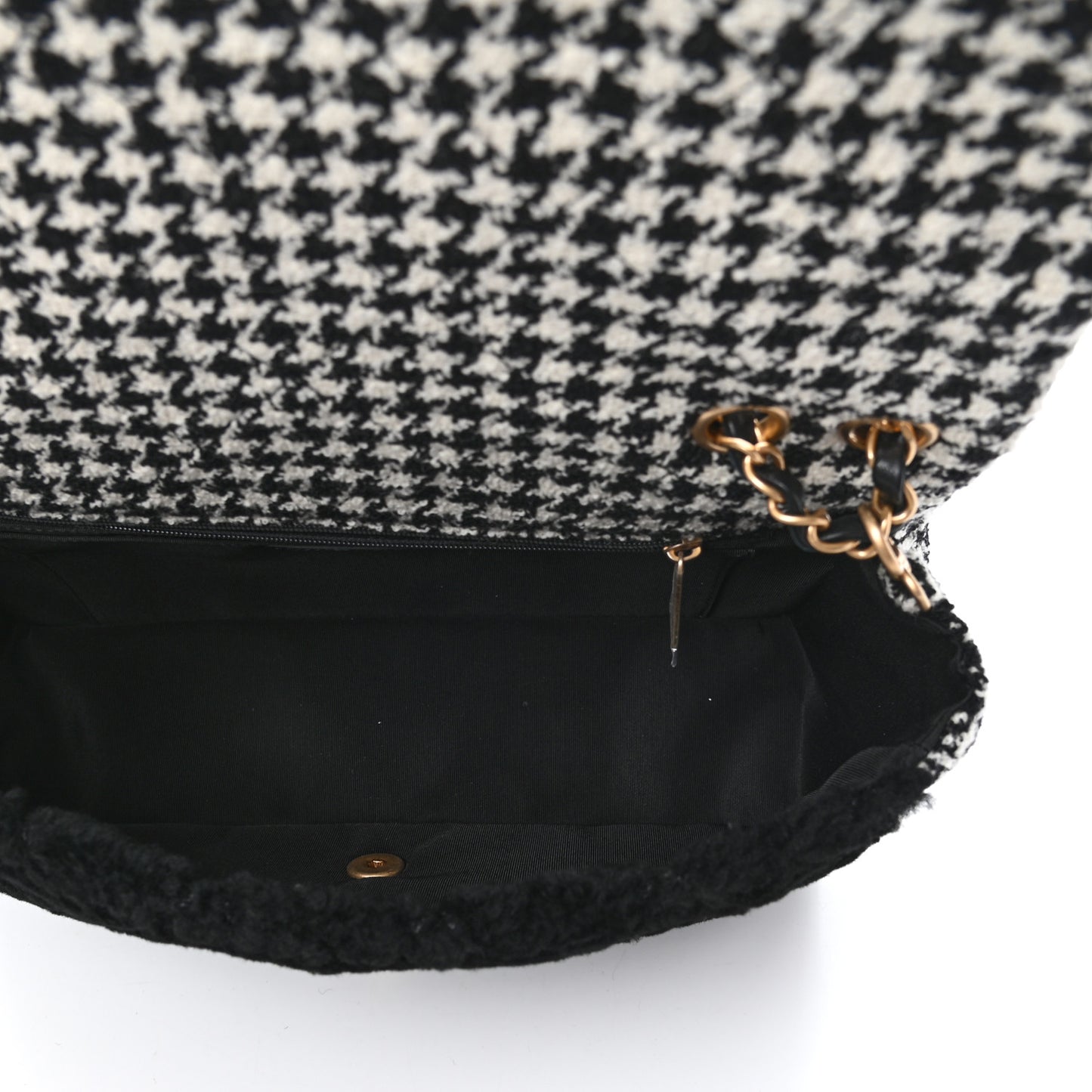 Shearling Tweed Jumbo Single Flap Black White