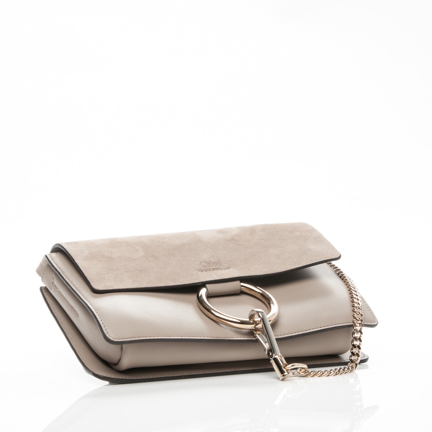 Suede Calfskin Small Faye Shoulder Bag Motty Grey