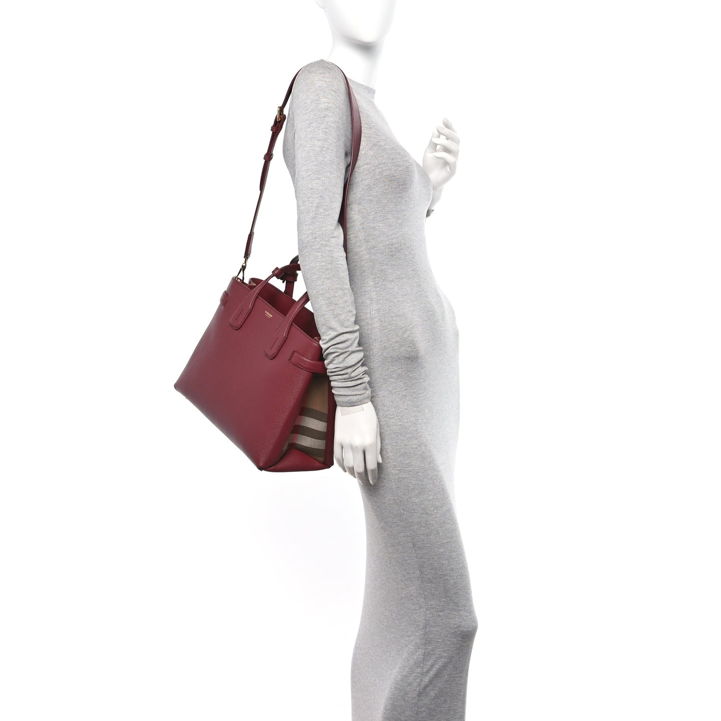 Derby Calfskin House Check Medium Banner Tote Crimson
