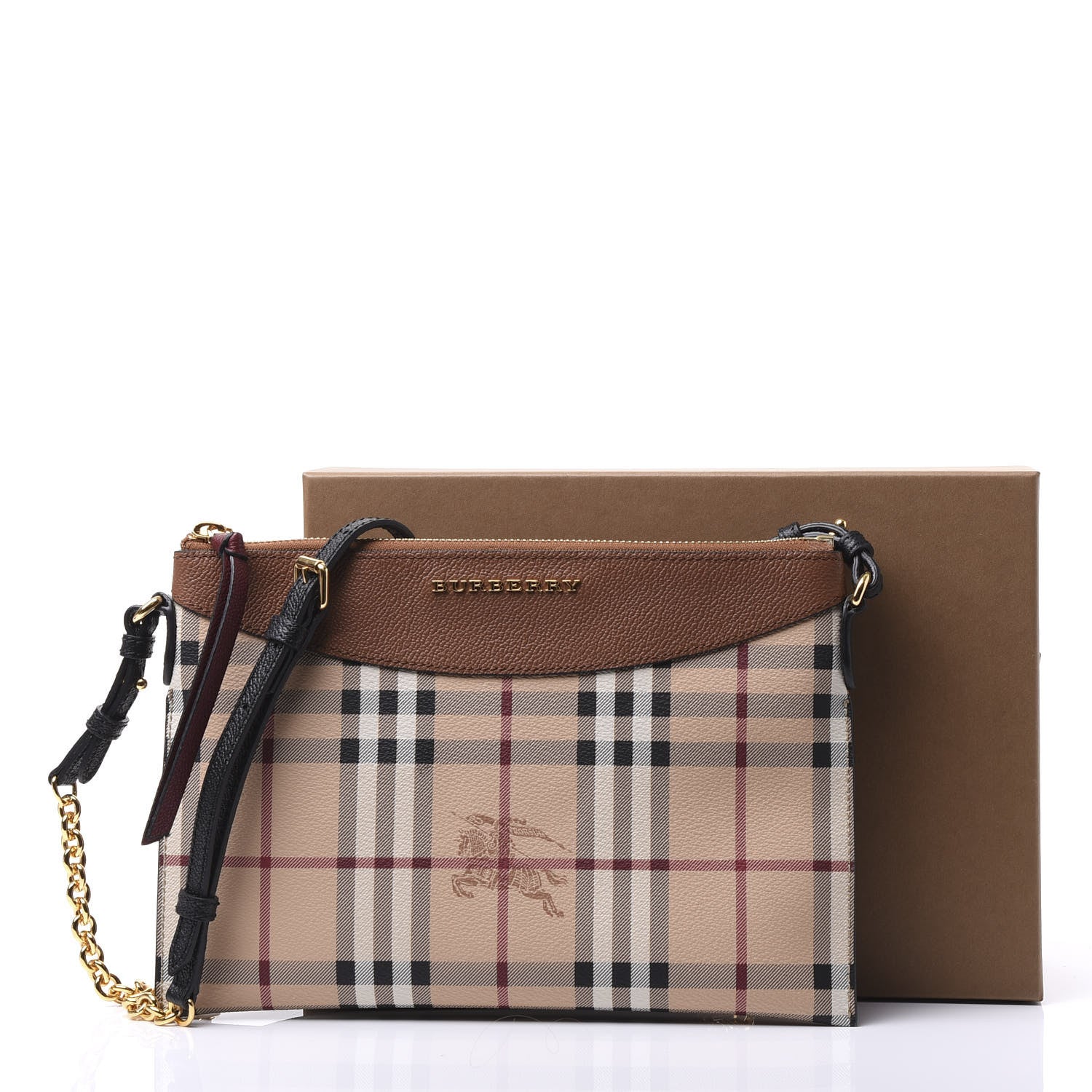 Burberry Haymarket Check Peyton Crossbody Clutch Bag Toffee 11 of 11