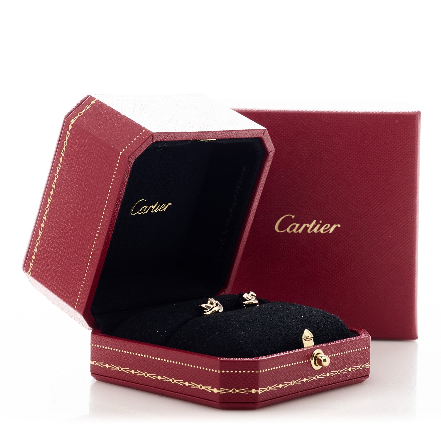Cartier 18K Pink Yellow White Gold Diamond Trinity Stud Earrings 5 of 5