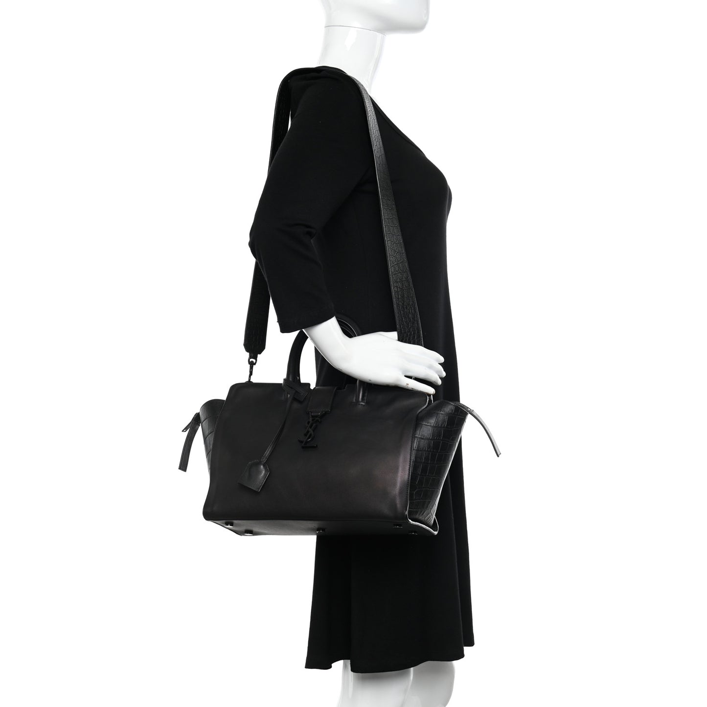 Smooth Calfskin Crocodile Embossed Small Monogram Downtown Cabas Black