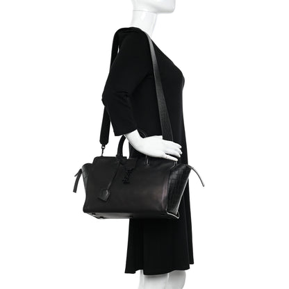 Saint Laurent Smooth Calfskin Crocodile Embossed Small Monogram Downtown Cabas Black 2 of 10