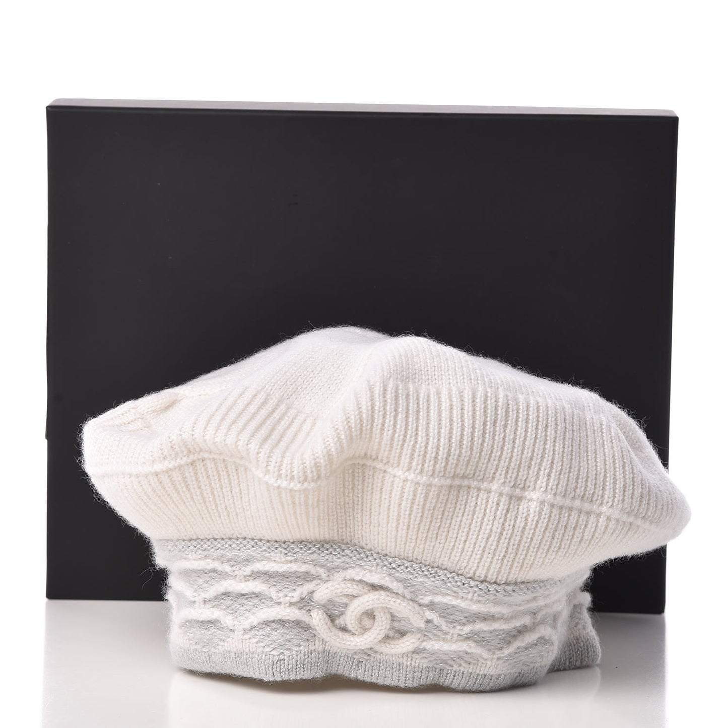 Cashmere Blend CC Beret Ivory Light Grey