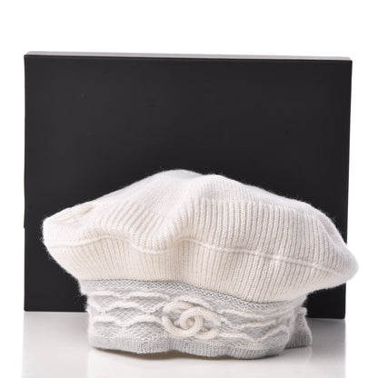 Chanel Cashmere Blend CC Beret Ivory Light Grey 5 of 5