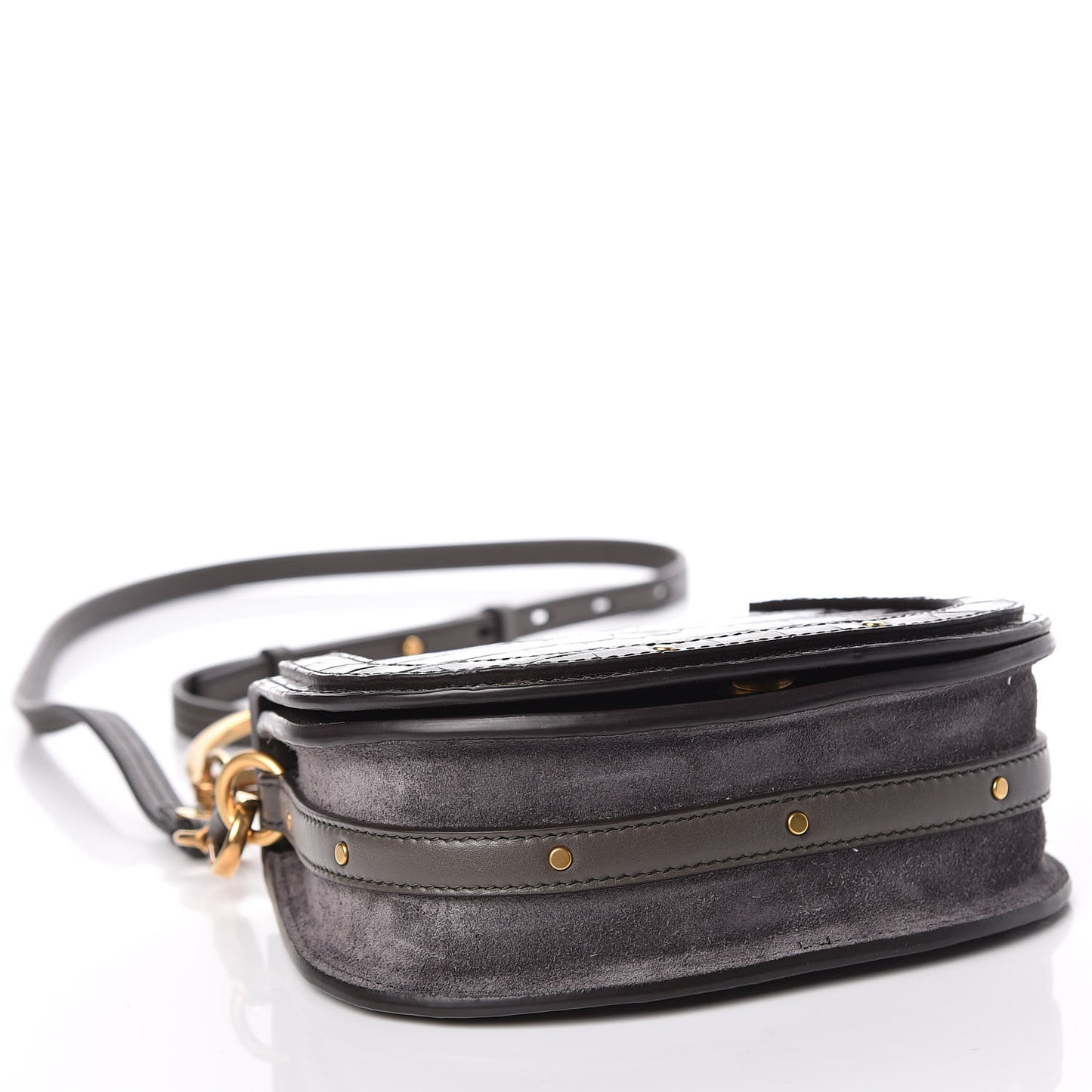 Suede Calfskin Crocodile Embossed Small Nile Bracelet Bag Profound Brown
