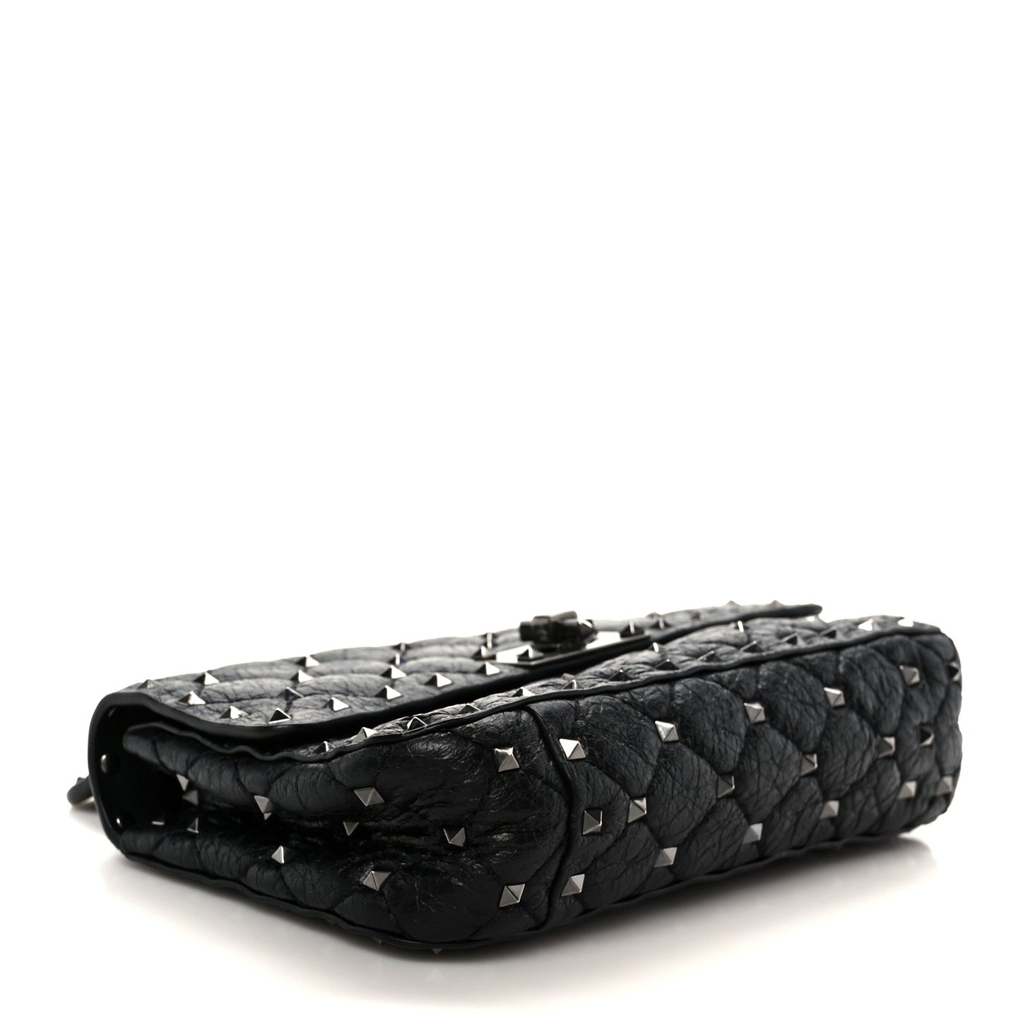 Craquele Nappa Small Rockstud Spike Shoulder Bag Black