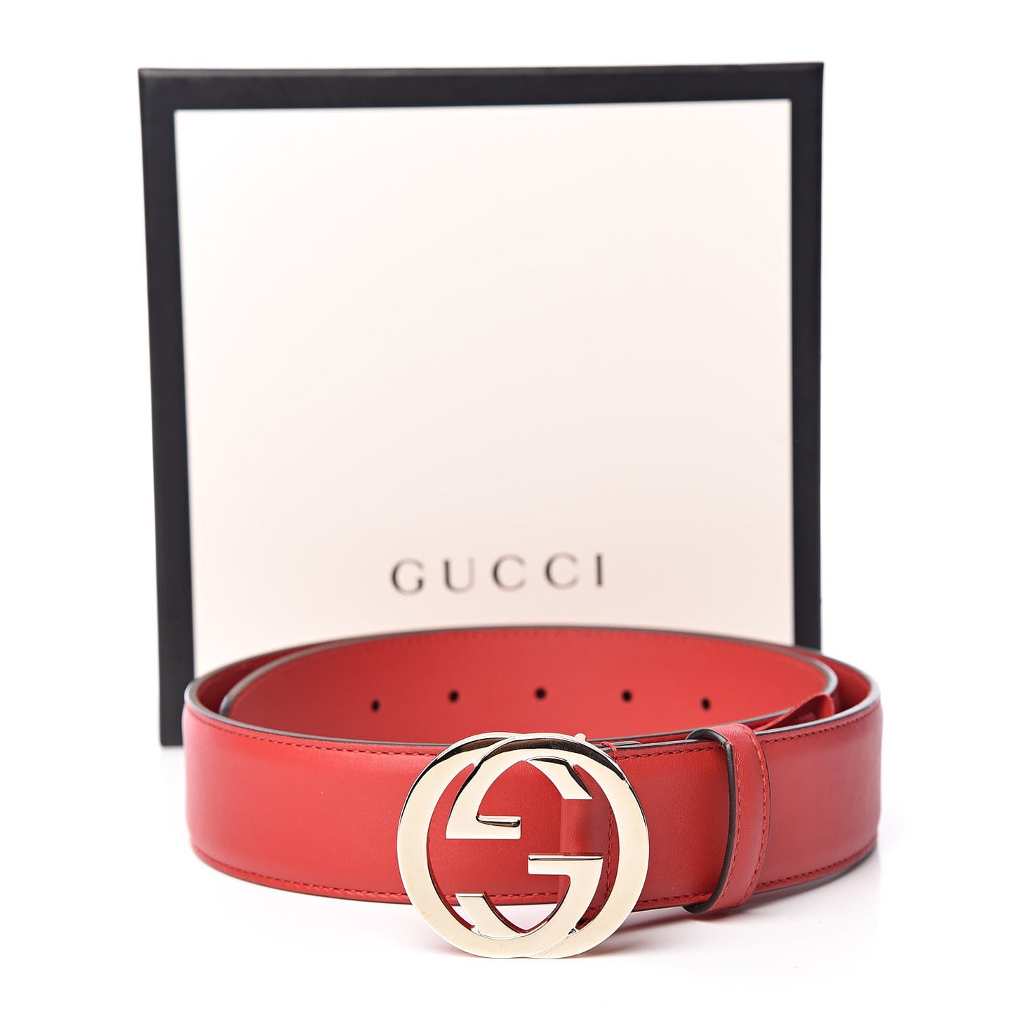 Moon Calfskin Interlocking G 37mm Belt 80 32 Vibrant Red