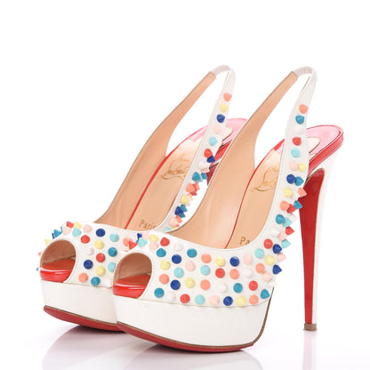 Christian Louboutin Matte Calf Lady Peep Spikes 150 Pumps 36 White Multi 3 of 12
