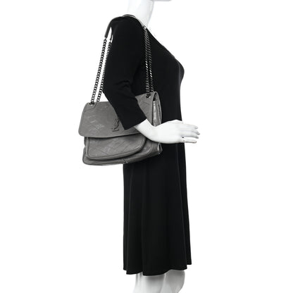 Saint Laurent Crinkled Calfskin Matelasse Monogram Medium Niki Chain Satchel Fog 2 of 10