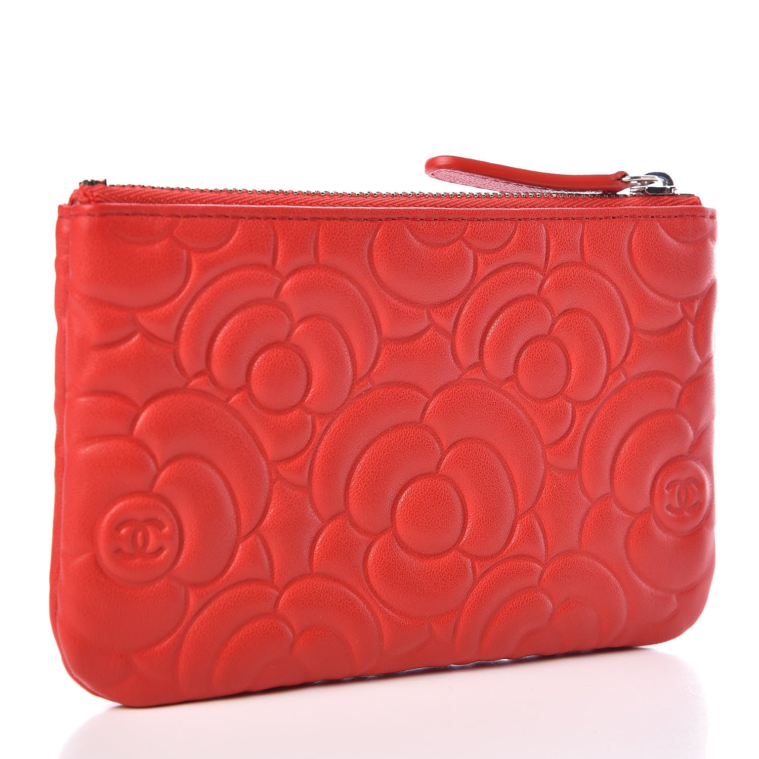 Chanel Goatskin Camellia Embossed Cosmetic Pouch Red 3 of 10