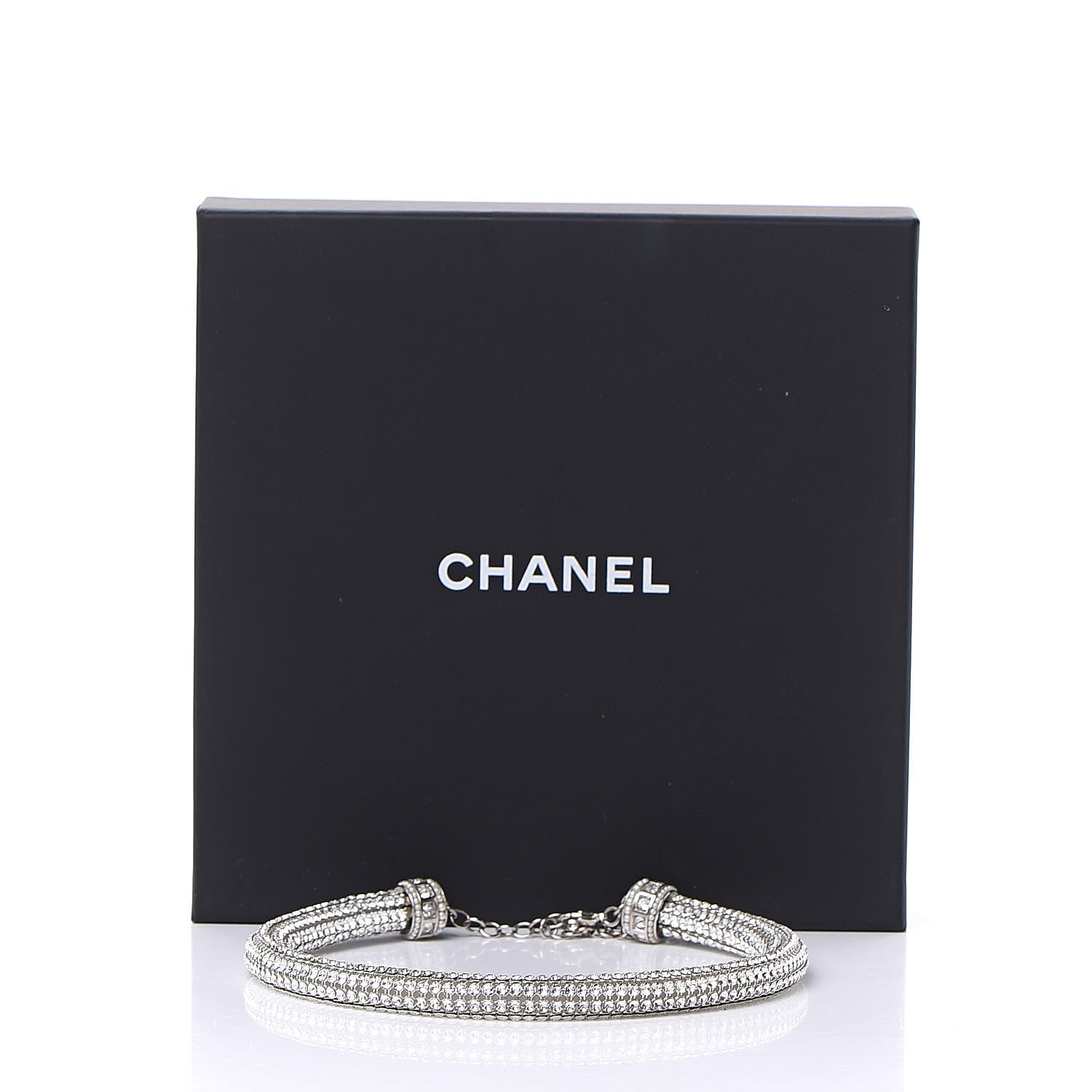 Chanel Crystal CC Logo Choker Necklace Silver 4 of 4