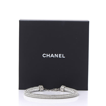 Chanel Crystal CC Logo Choker Necklace Silver 4 of 4