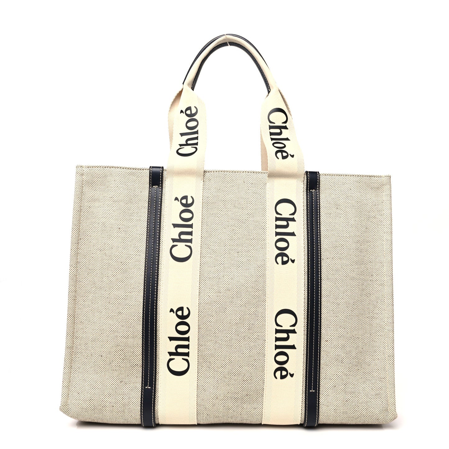 Cotton Calfskin Large Woody Ribbon Tote White Blue