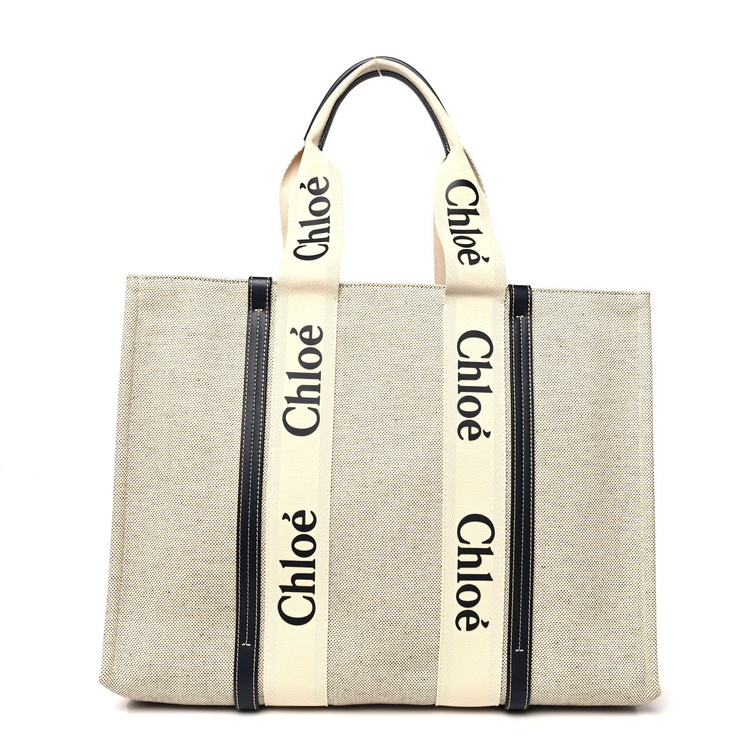 Chloe Cotton Calfskin Large Woody Ribbon Tote White Blue 1 of 9