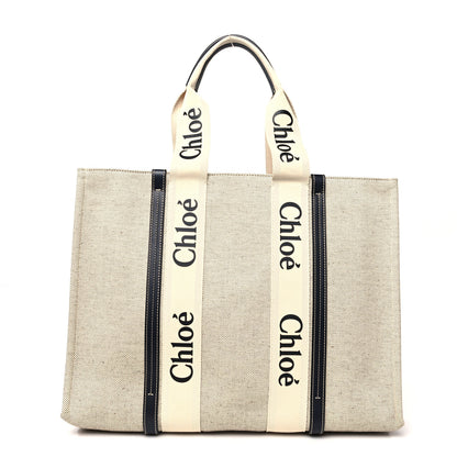 Chloe Cotton Calfskin Large Woody Ribbon Tote White Blue 1 of 9