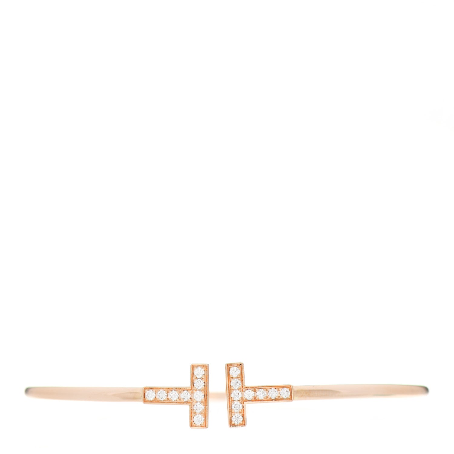Tiffany 18K Rose Gold Diamond T Wire Bracelet 1 of 4