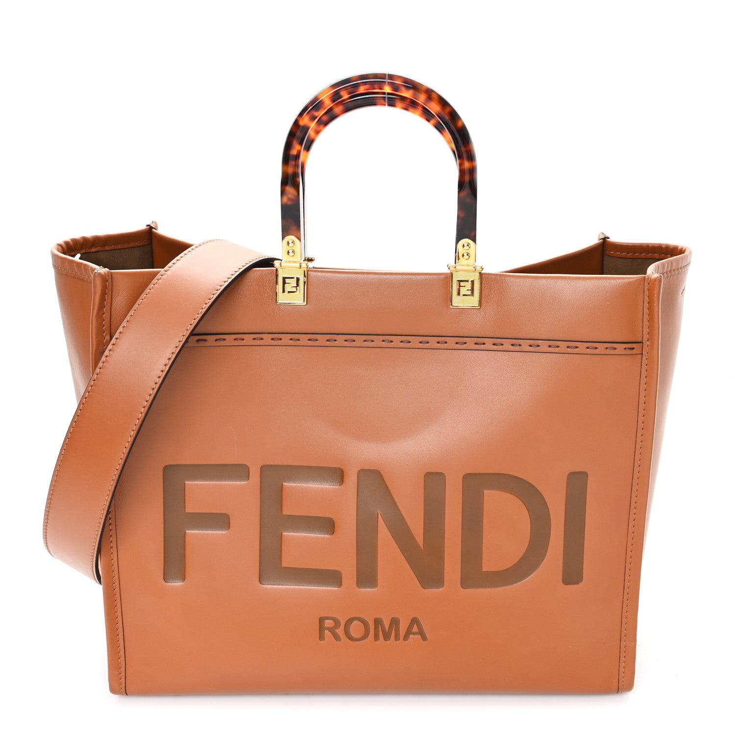 Fendi Vitello King Plexiglass Medium Fendi Sunshine Shopper Tote Cuoio 1 of 11