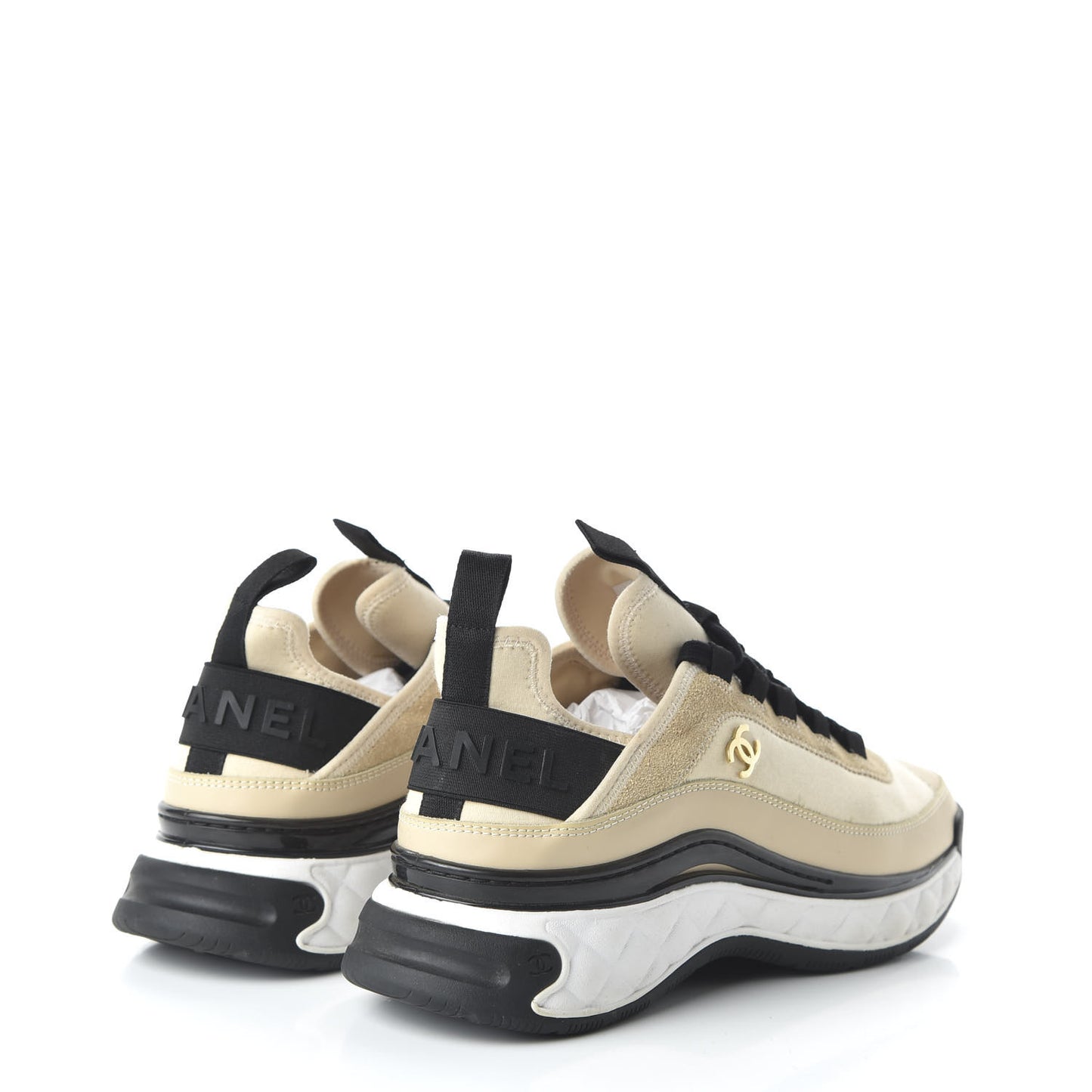Velvet Calfskin Mixed Fibers CC Sneakers 39.5 Beige