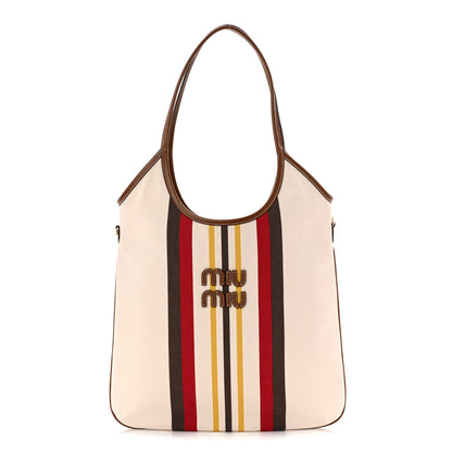Miu Miu Canvas Calfskin Striped Ivy Beige Naturale Moro 1 of 9