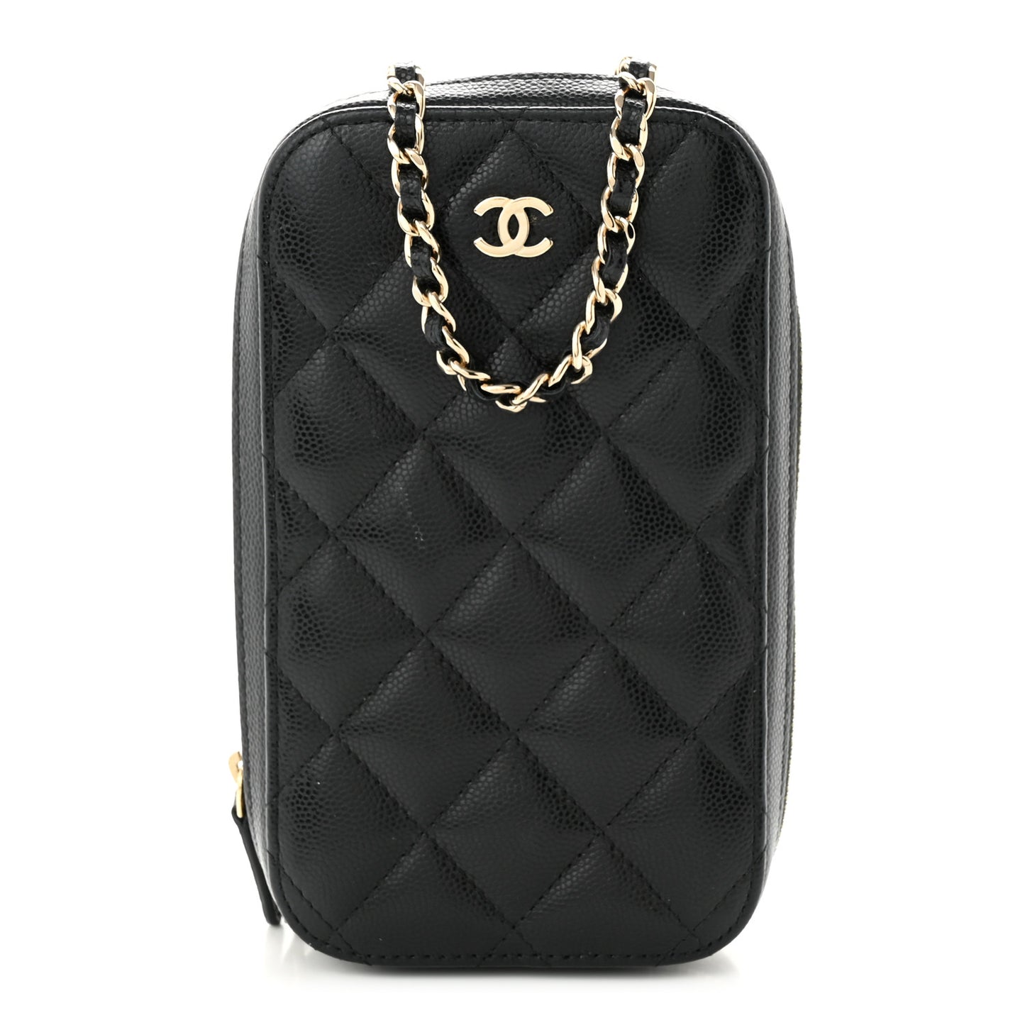 Caviar Quilted Phone Holder Wallet On Chain WOC Black