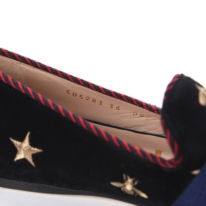 Gucci Velvet Bee Star Embroidered Sylvie Bow Loafers 36 Black 8 of 9