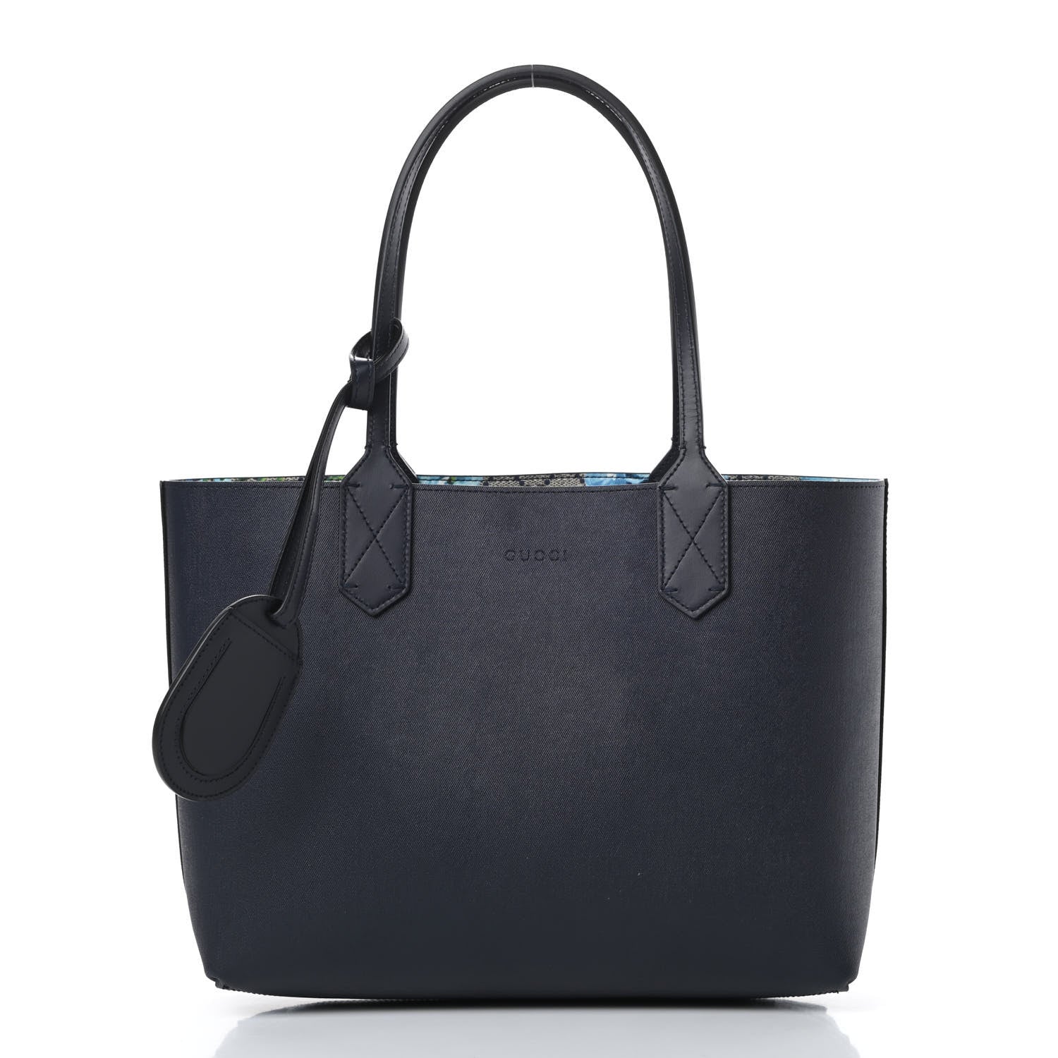 Gucci GG Supreme Monogram Blooms Small Reversible Tote Beige Blue Navy 3 of 14