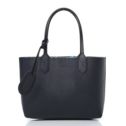 Gucci GG Supreme Monogram Blooms Small Reversible Tote Beige Blue Navy 3 of 14