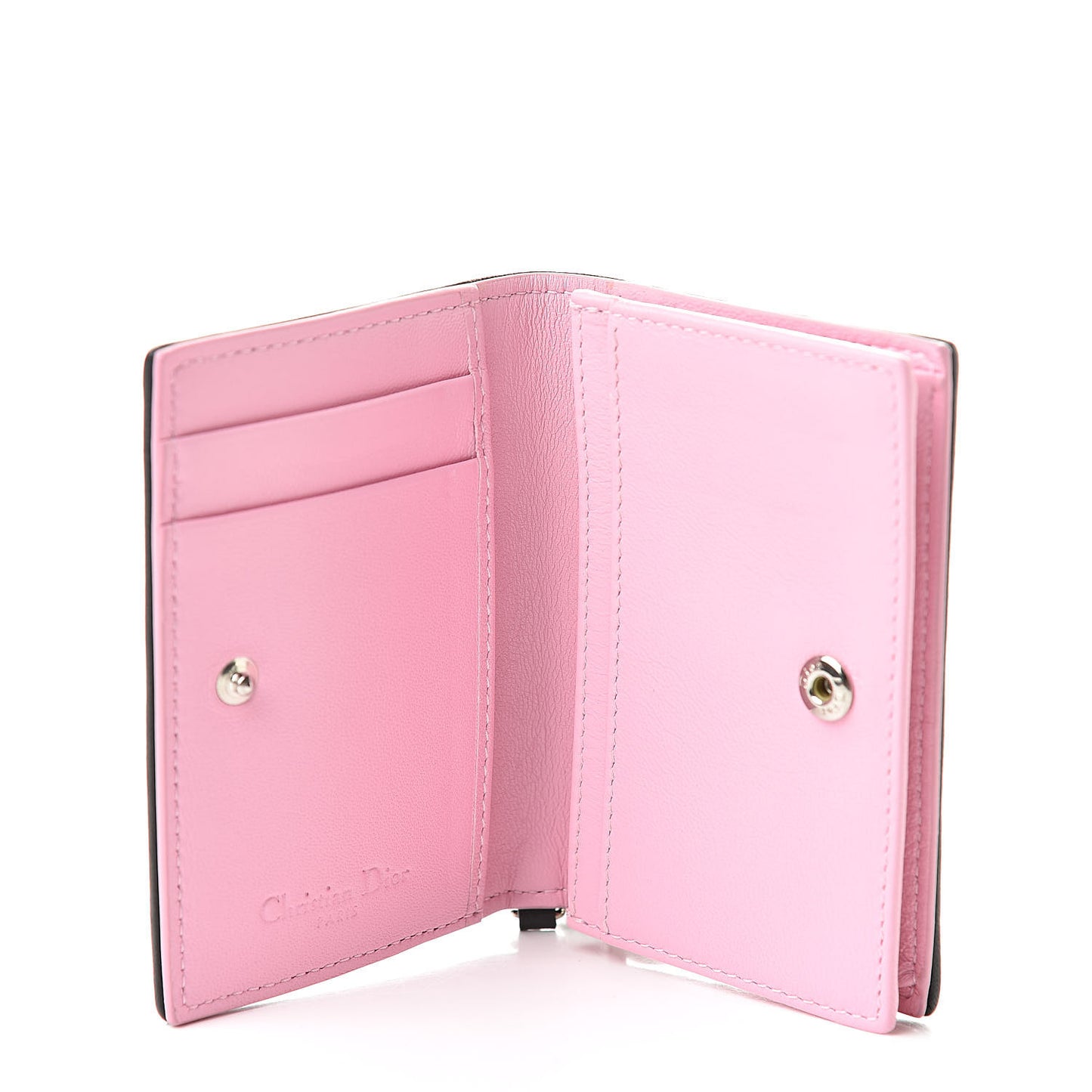 Lambskin Cannage Bi-Color Small Lady Dior Flap Card Holder Black Pink