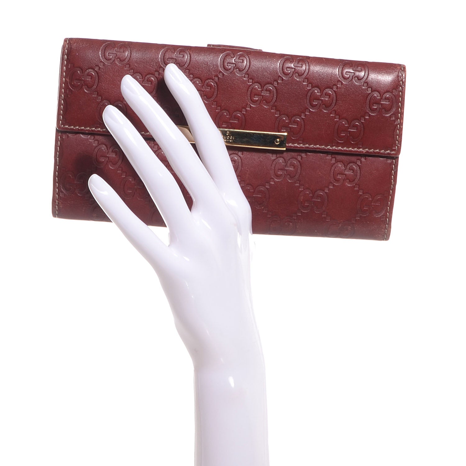 Gucci Guccissima Margaux Calfskin Metal Bar Continental Flap Wallet Dark Red 2 of 8