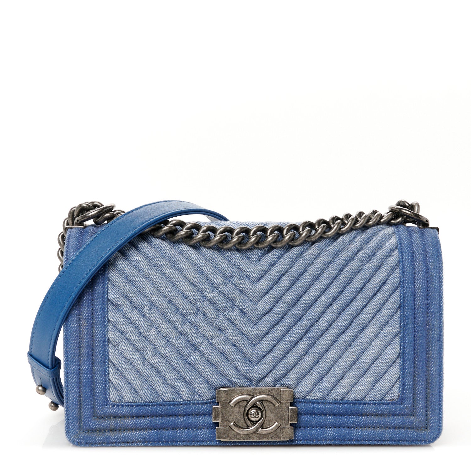 Chanel Denim Chevron Quilted Medium Boy Flap Blue 1 of 10