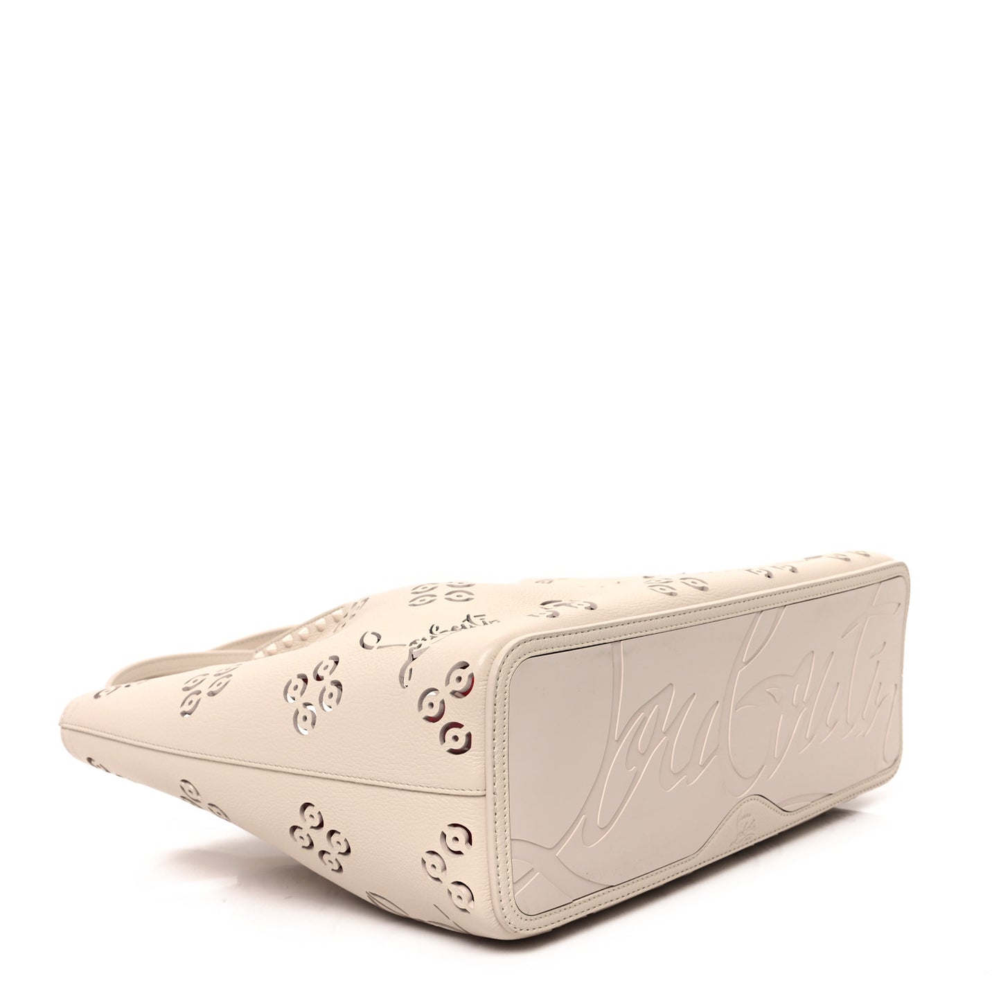 Calfskin Perforated Loubinthesky Spikes Large Cabarock Tote Leche