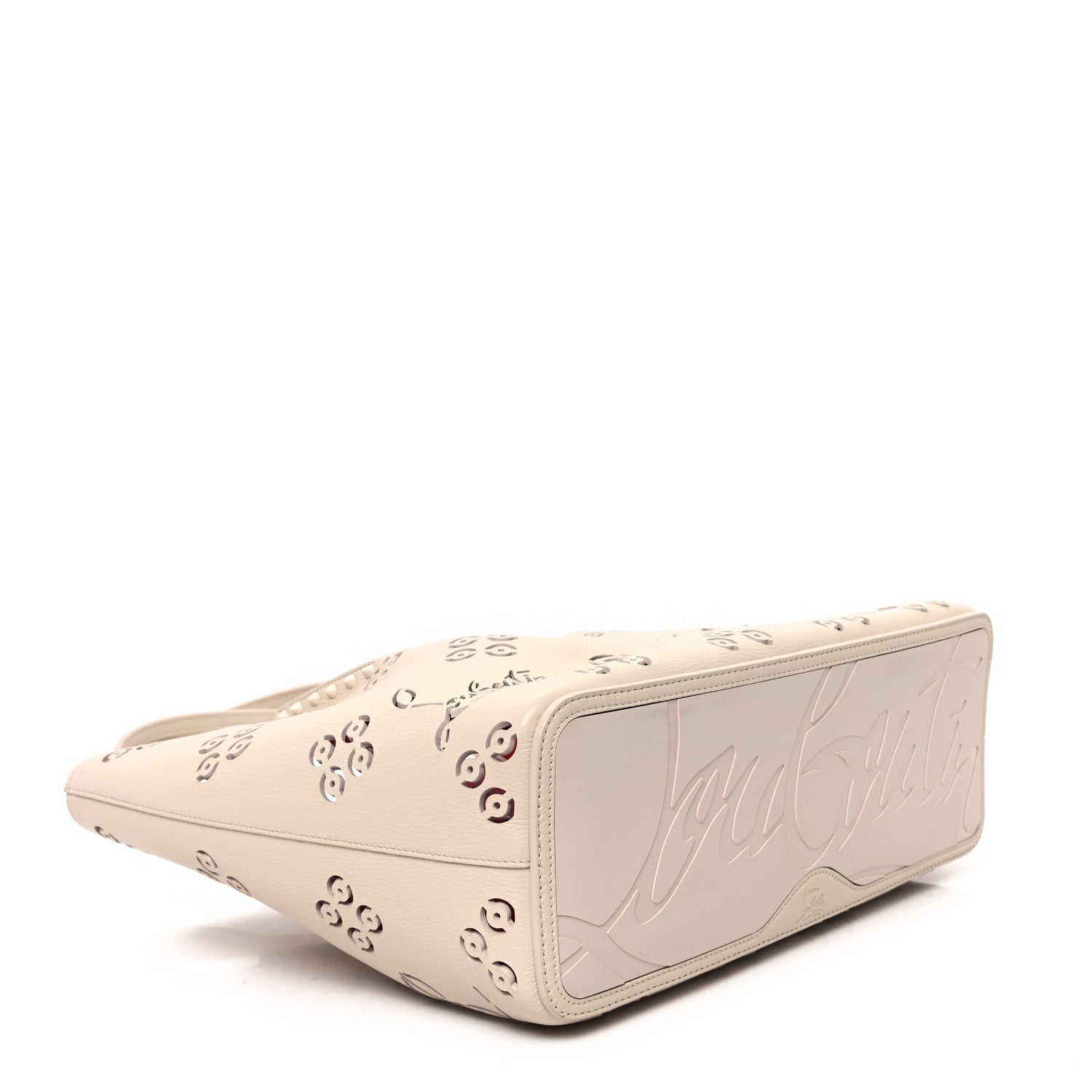 Christian Louboutin Calfskin Perforated Loubinthesky Spikes Large Cabarock Tote Leche 4 of 10
