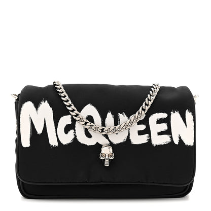Alexander McQueen Nylon Graffiti Skull Small Crossbody Bag Black White 1 of 12