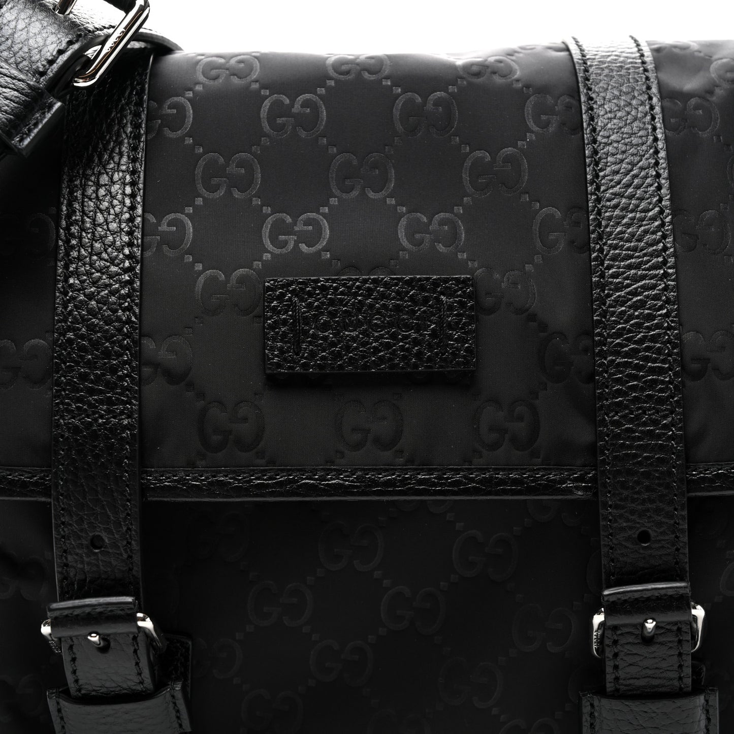 Nylon Monogram Double Buckle Flap Messenger Bag Black