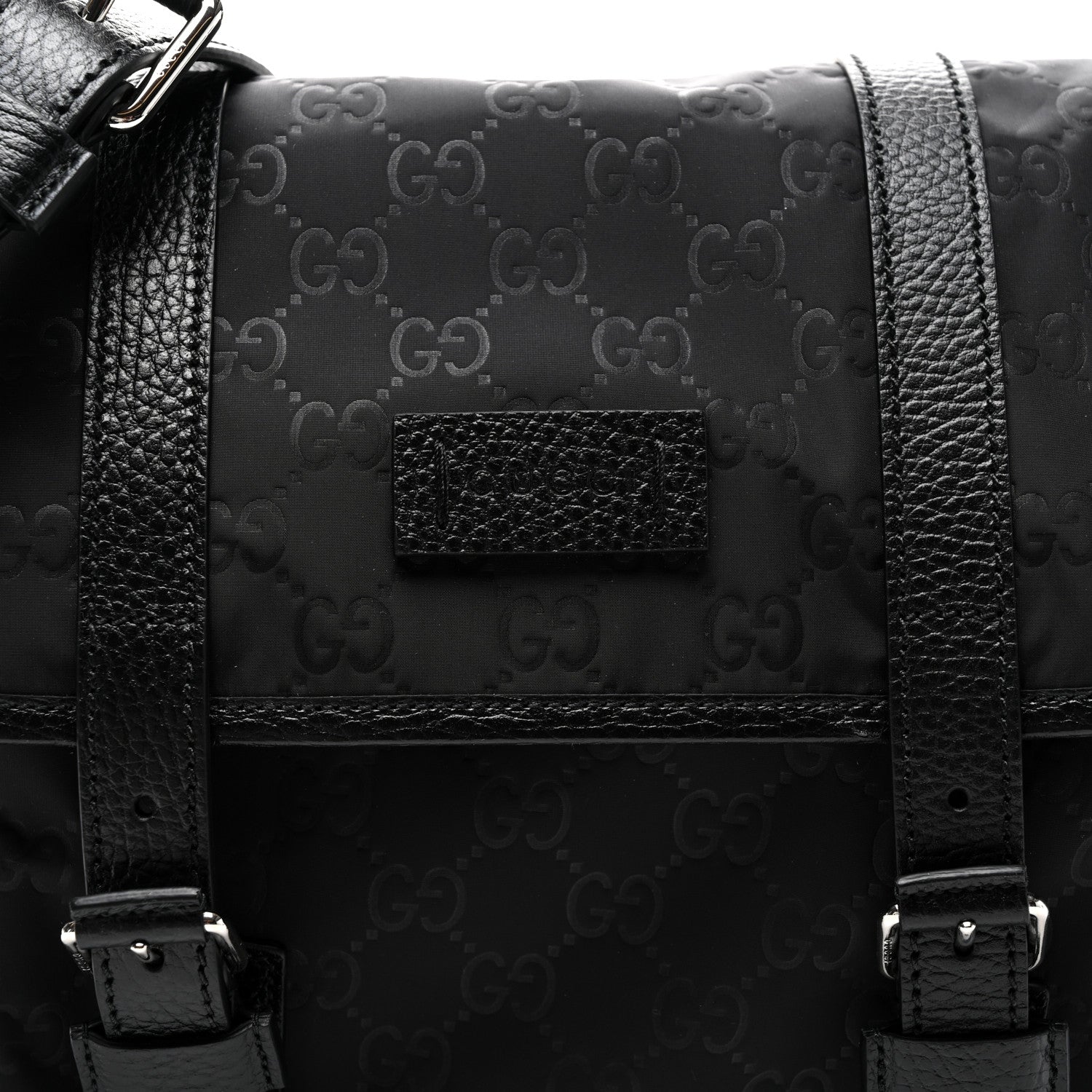Gucci Nylon Monogram Double Buckle Flap Messenger Bag Black 8 of 10