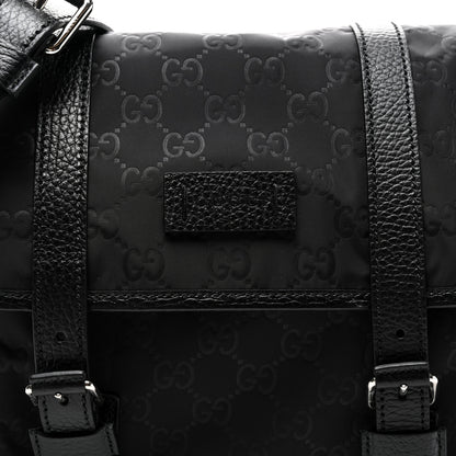 Gucci Nylon Monogram Double Buckle Flap Messenger Bag Black 8 of 10