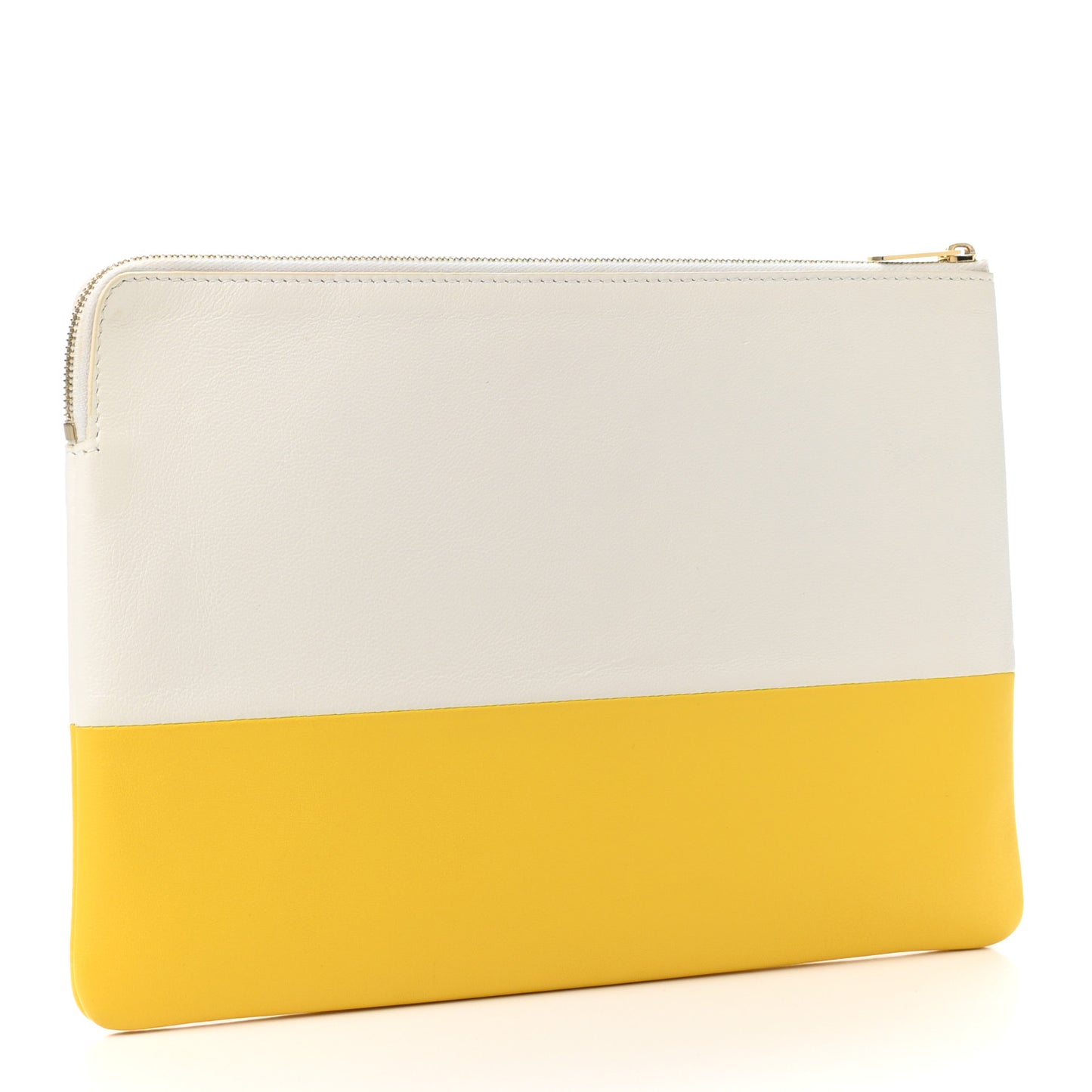 Lambskin Bi-Color Solo Clutch Pouch White Yellow