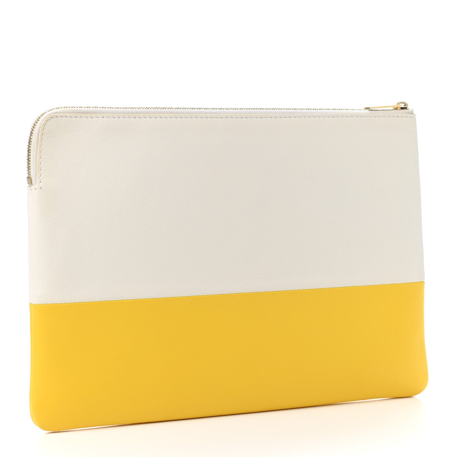 Celine Lambskin Bi-Color Solo Clutch Pouch White Yellow 2 of 4