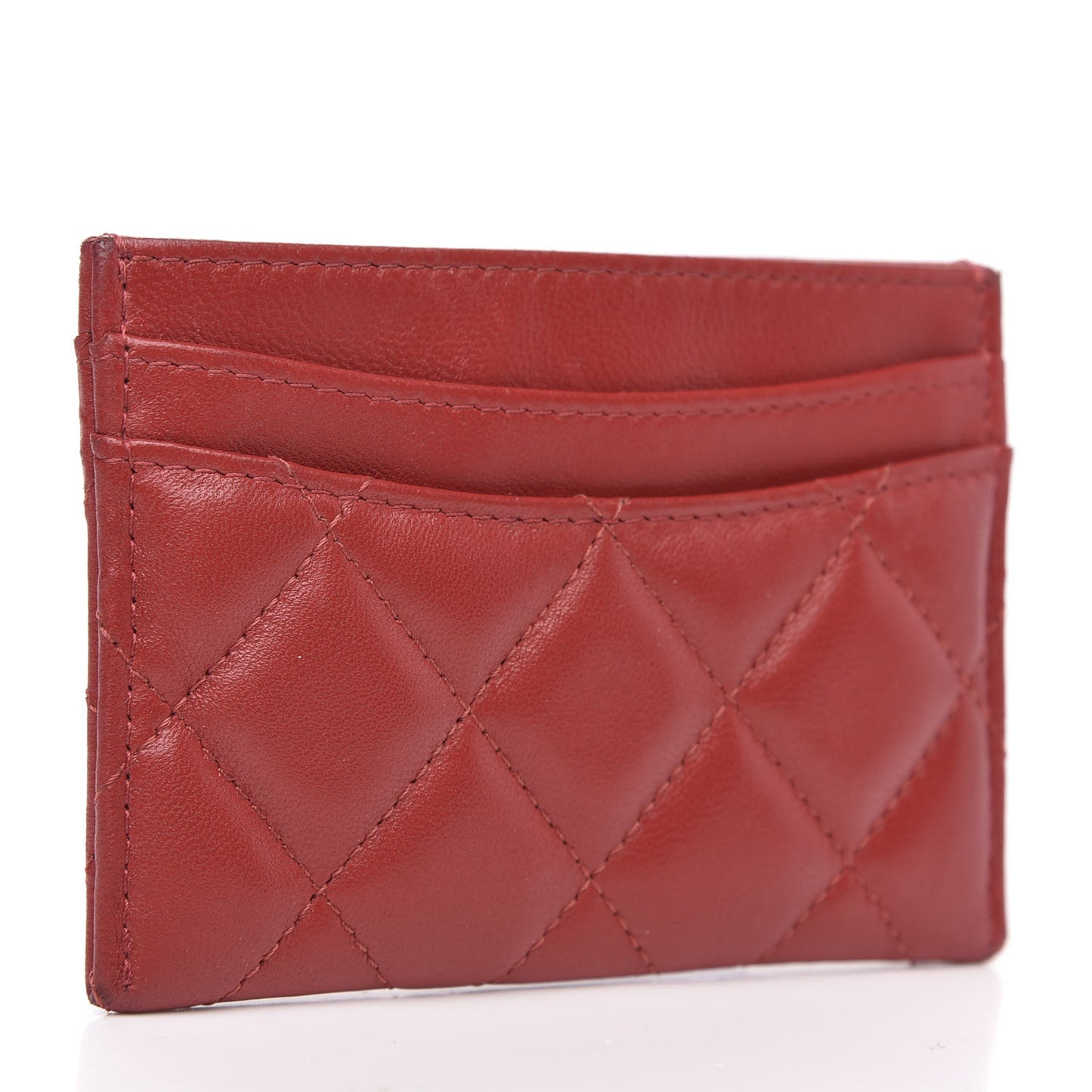 Lambskin Quilted Card Holder Red