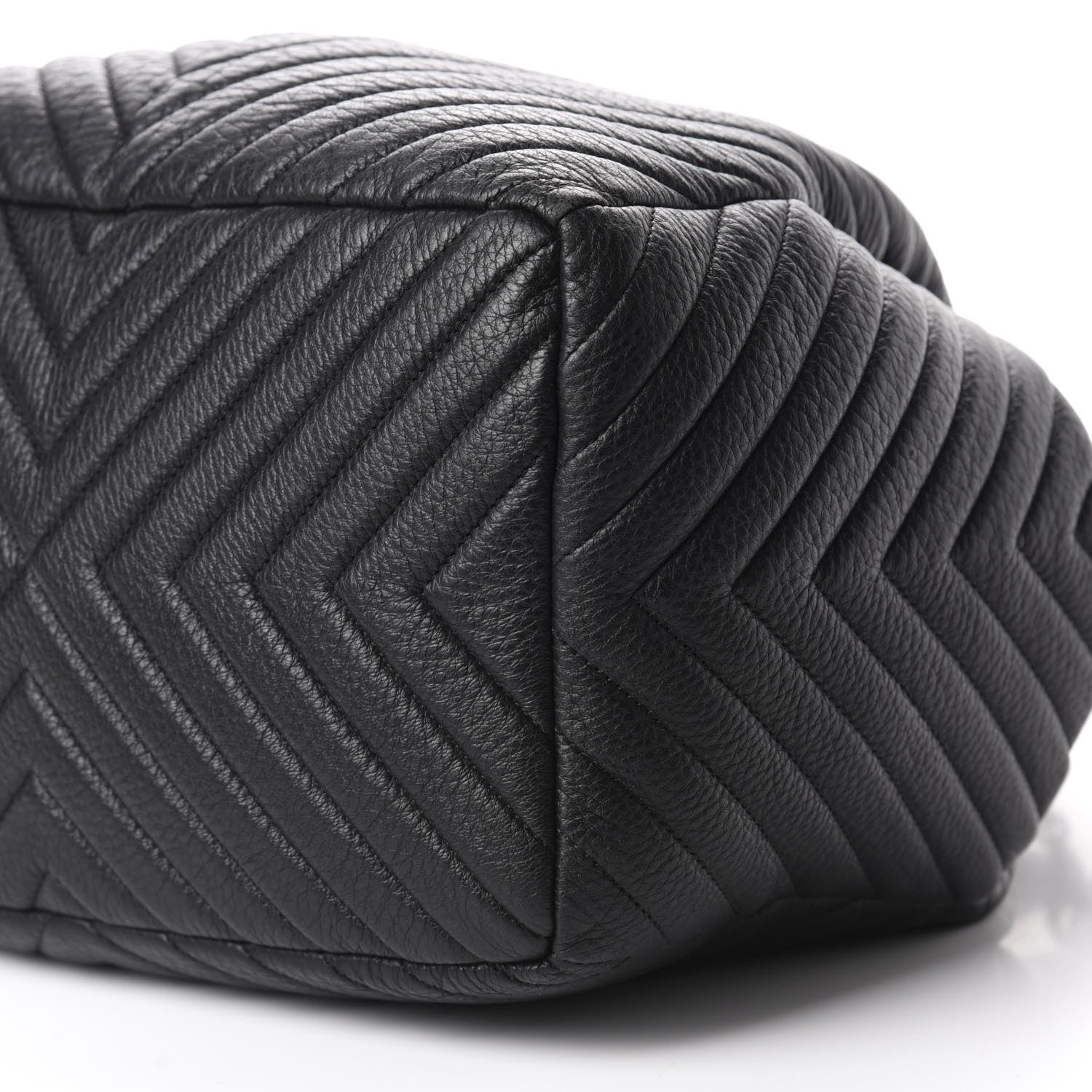 Chanel Deerskin Chevron Large CC Chain Bucket Drawstring Bag Black 7 of 10