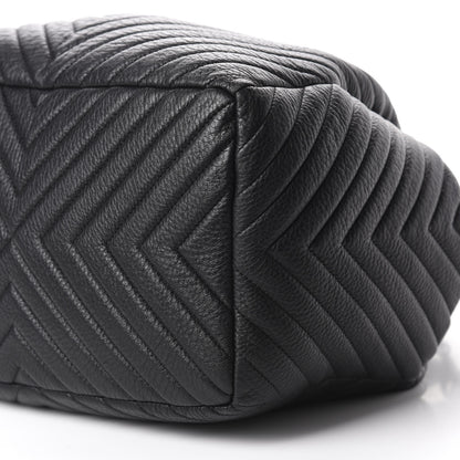 Chanel Deerskin Chevron Large CC Chain Bucket Drawstring Bag Black 7 of 10