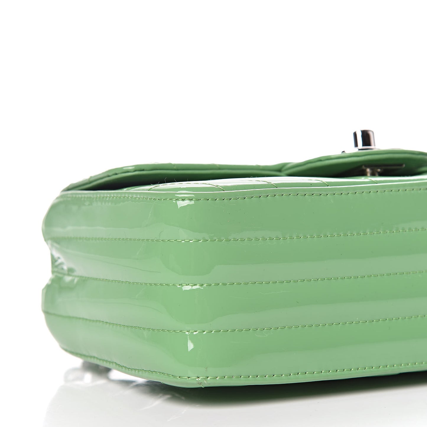 Patent Calfskin Chevron Quilted Mini Rectangular Flap Green