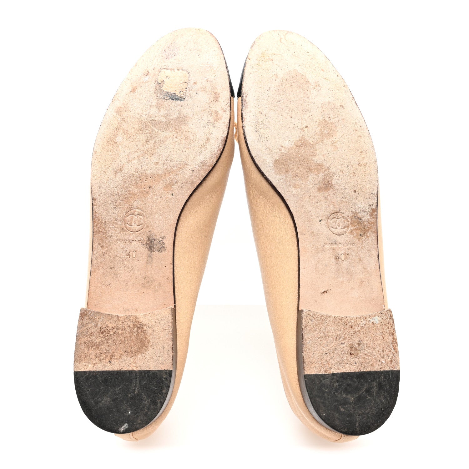 Chanel Lambskin Cap Toe CC Ballerina Flats 40 Beige Black 6 of 9